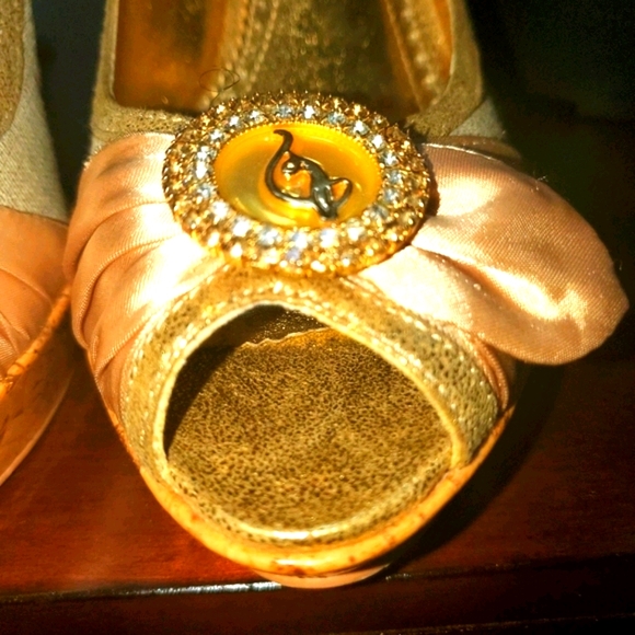 Baby Phat Shoes - Peep Toe, linen with cork heels, satin detail.